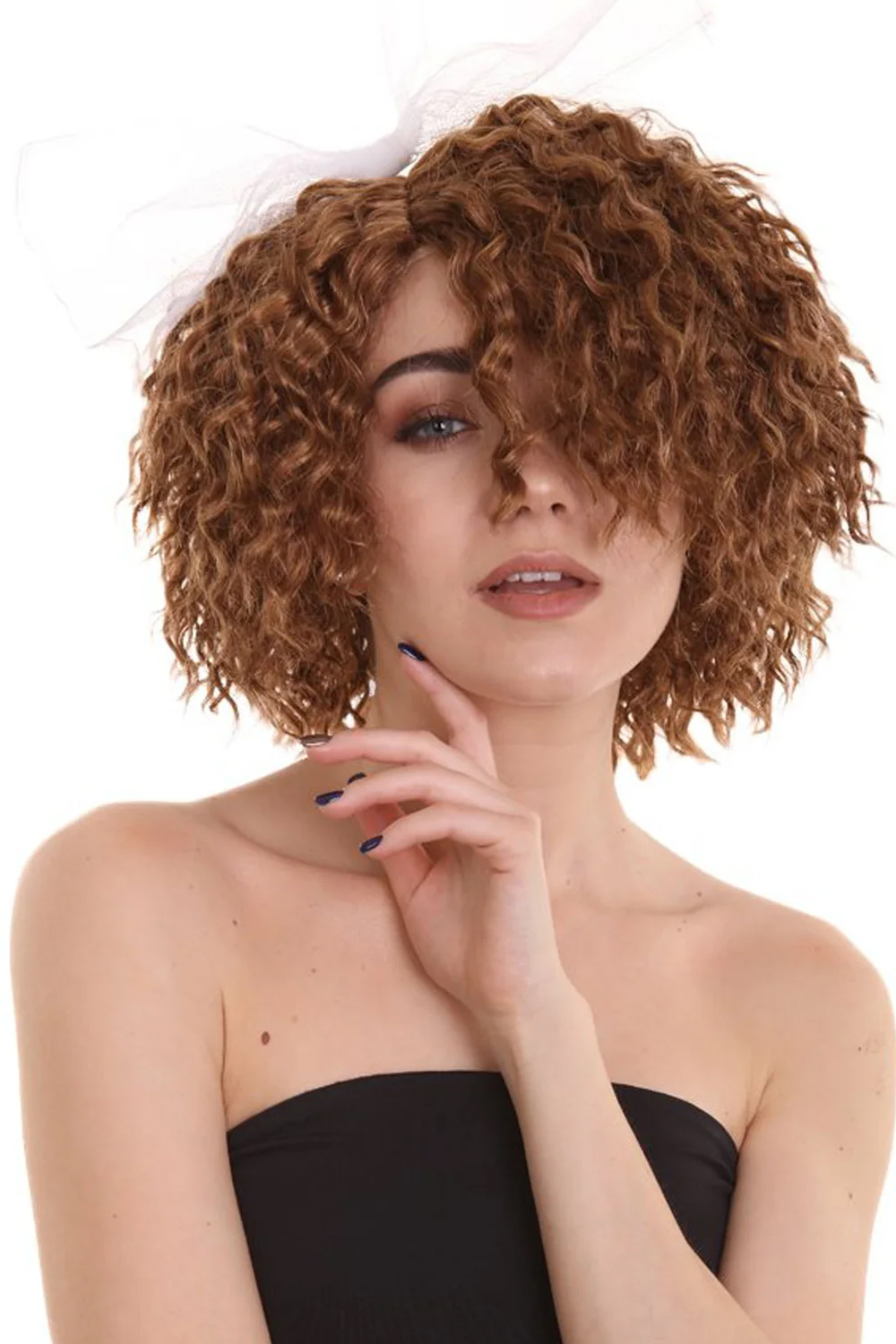 Womens 80s Wild Curly Wig with Bow