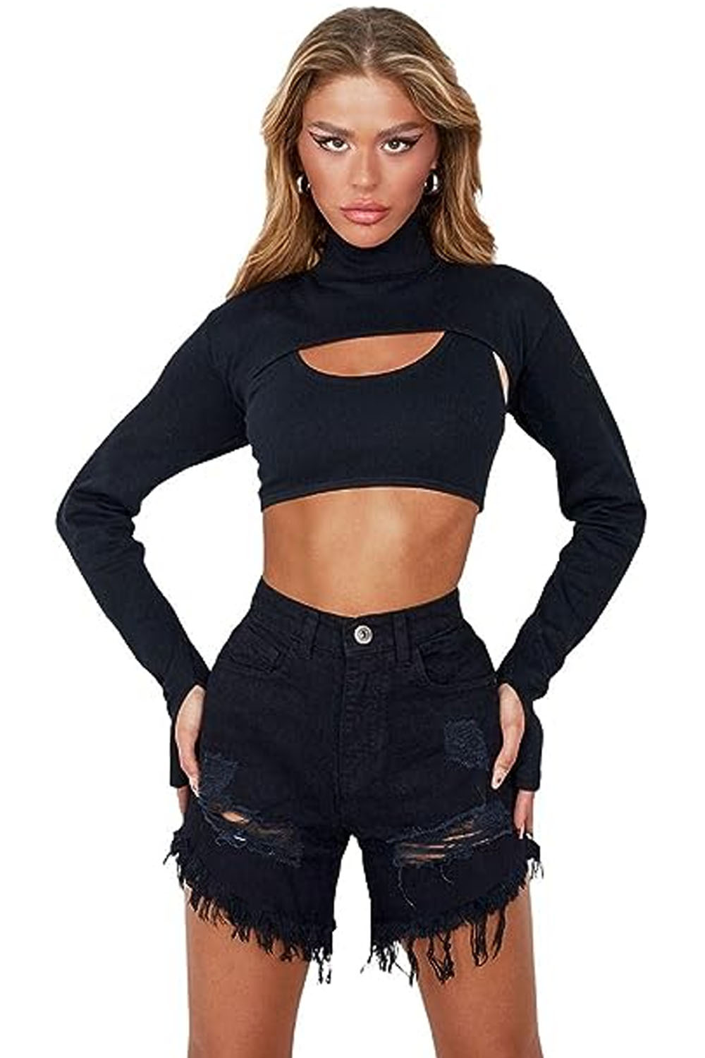 Womens Distressed Frayed Hem Denim Shorts Hot Pant UK Size 6-14 Black