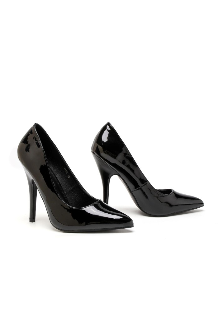 Womens Drag Queen Pointy Toe Court Shoes-Black Patent