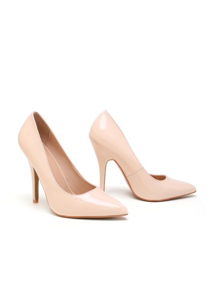 Womens Drag Queen Pointy Toe Court Shoes-Nude Patent