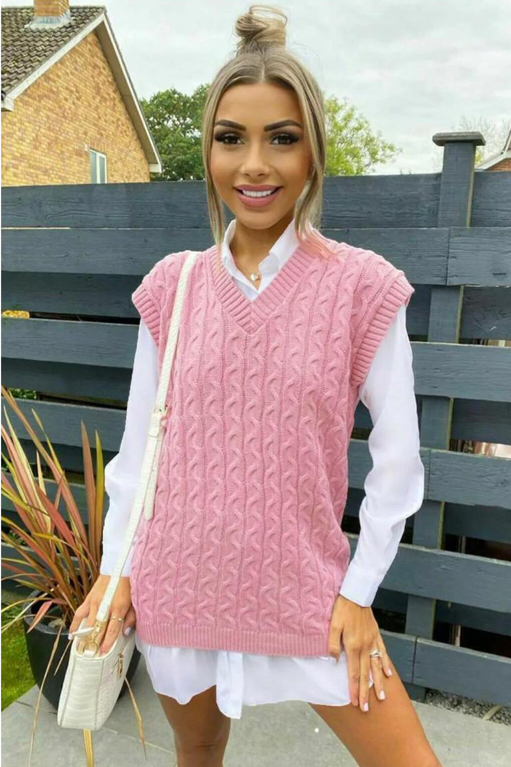 Womens Ladies Cable Knit Sleeveless Vest Knitted Jumper Tank Top Winter Sweater