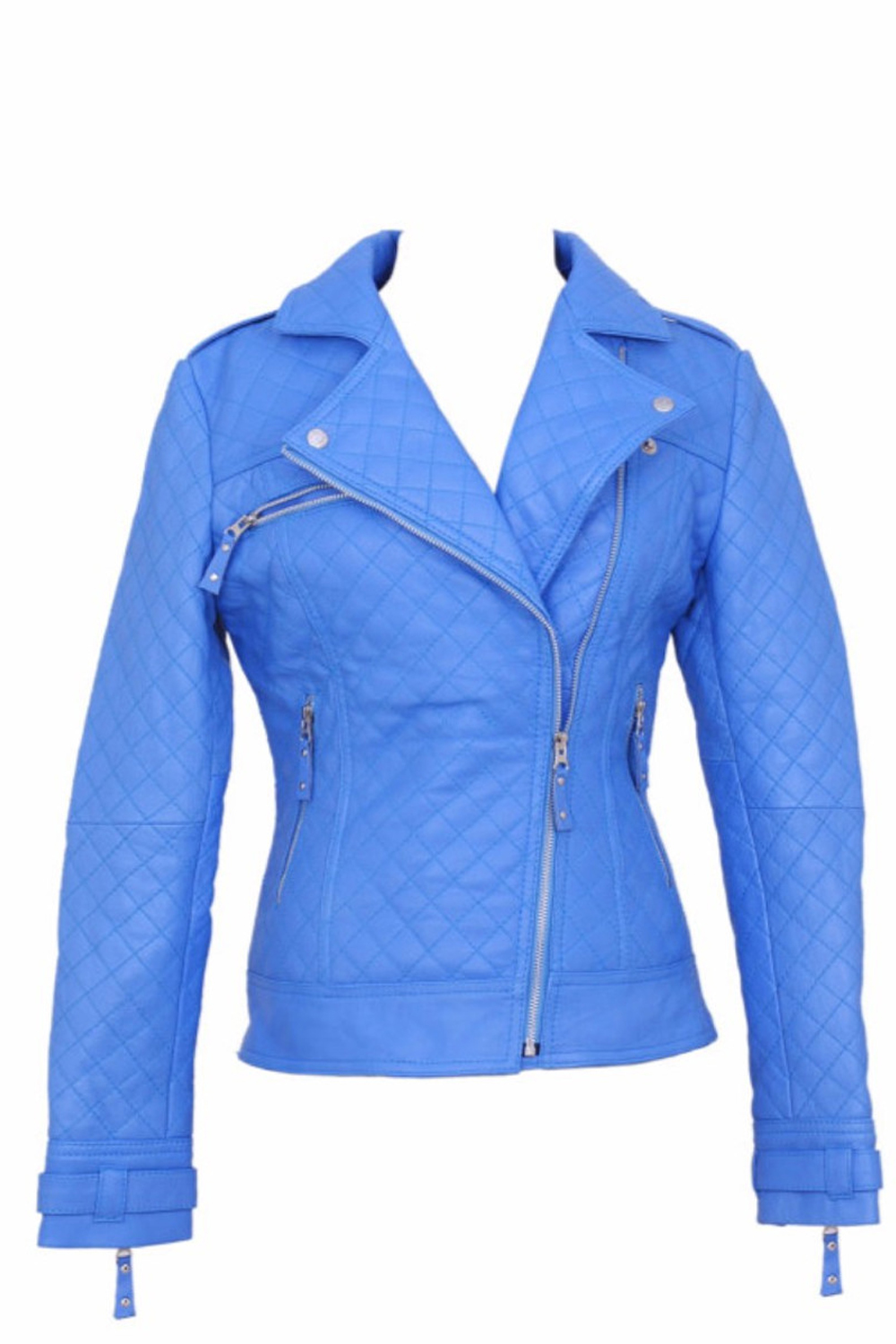 Women's Perfecto Quilted Blue Genuine Leather Jacket