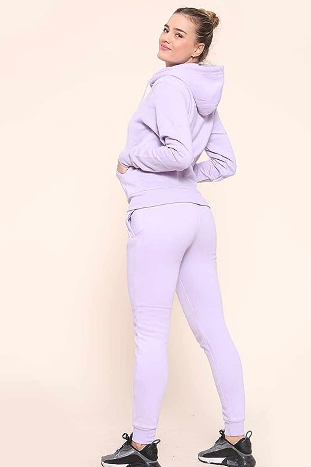 Women's Plain Tracksuit Hood Zip Top & Jogging Bottom Lilac