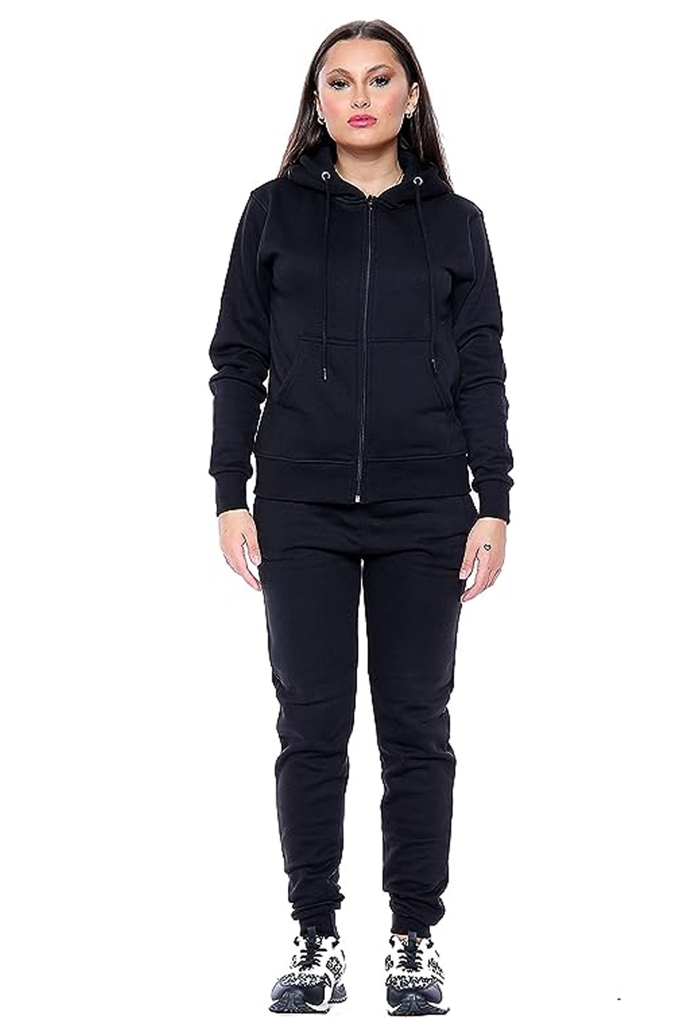 Women's Plain Tracksuit Hood Zip Top & Jogging Bottom