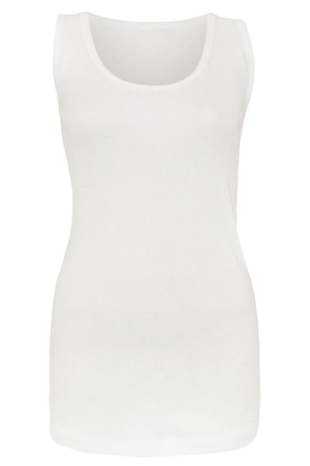 Womens White Stretchy Ladies Ribbed Top Cotton Summer Vest Tank