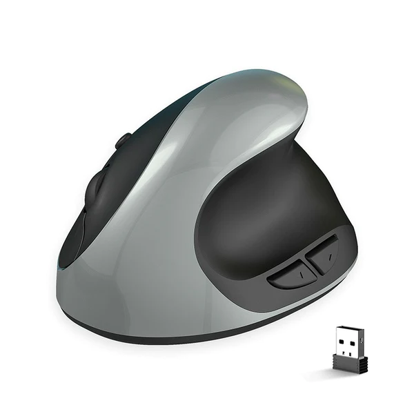 X10-2.4G Wireless 6-Keys DPI Adjustable Ergonomics Mouse Optical Vertical Mouse in Sleek Grey.